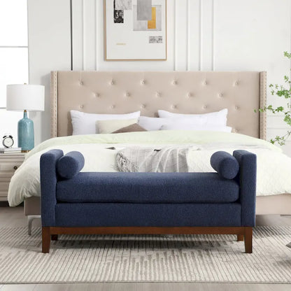 Banc de chambre moderne capitonné en boucle avec pieds en bois, banc d'entrée