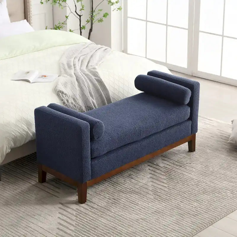 Banc de chambre moderne capitonné en boucle avec pieds en bois, banc d'entrée