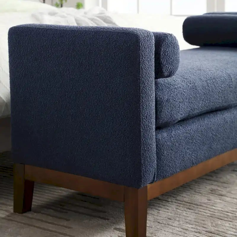 Banc de chambre moderne capitonné en boucle avec pieds en bois, banc d'entrée