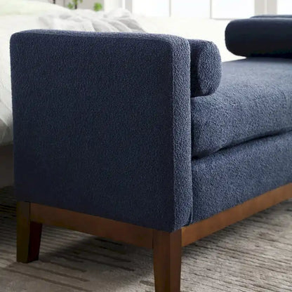Banc de chambre moderne capitonné en boucle avec pieds en bois, banc d'entrée