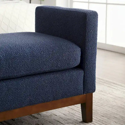 Banc de chambre moderne capitonné en boucle avec pieds en bois, banc d'entrée