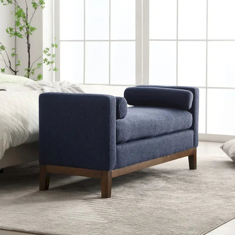 Banc de chambre moderne capitonné en boucle avec pieds en bois, banc d'entrée