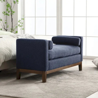 Banc de chambre moderne capitonné en boucle avec pieds en bois, banc d'entrée