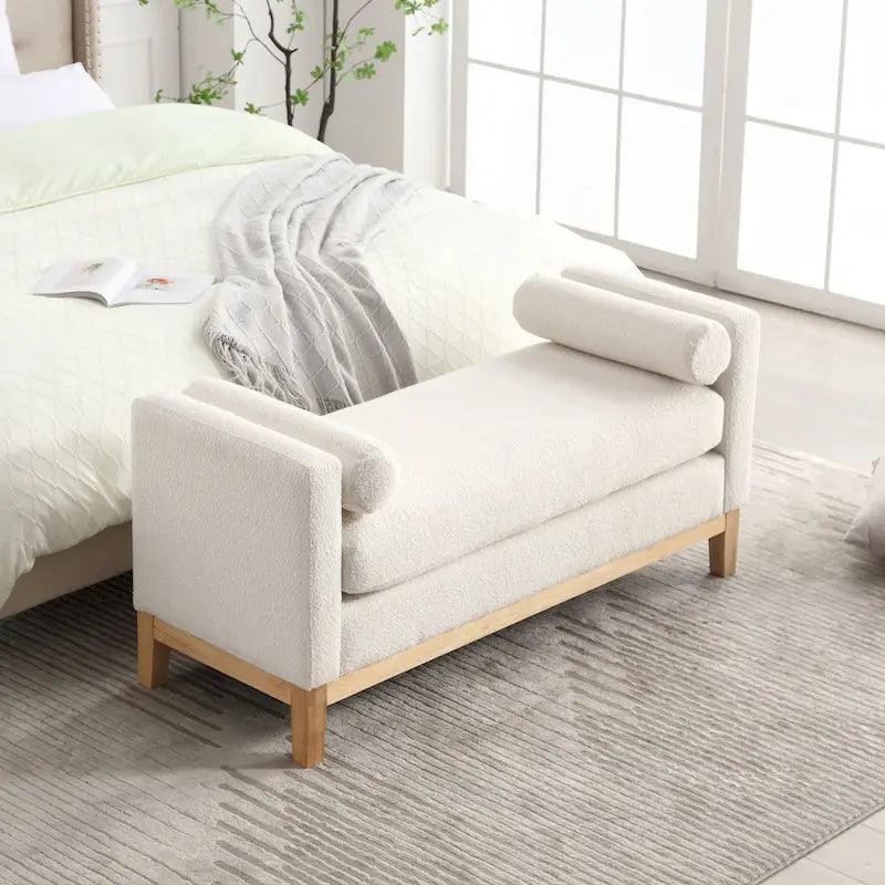 Banc de chambre moderne capitonné en boucle avec pieds en bois, banc d'entrée