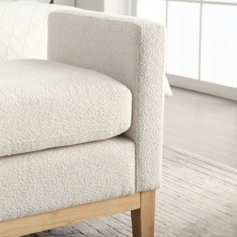 Banc de chambre moderne capitonné en boucle avec pieds en bois, banc d'entrée