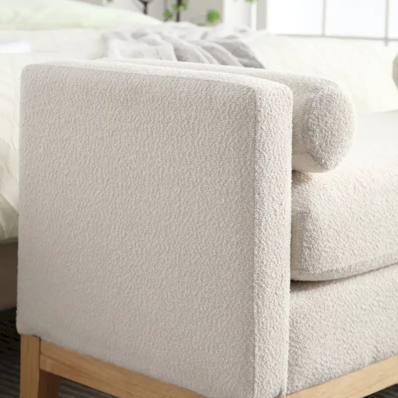 Banc de chambre moderne capitonné en boucle avec pieds en bois, banc d'entrée