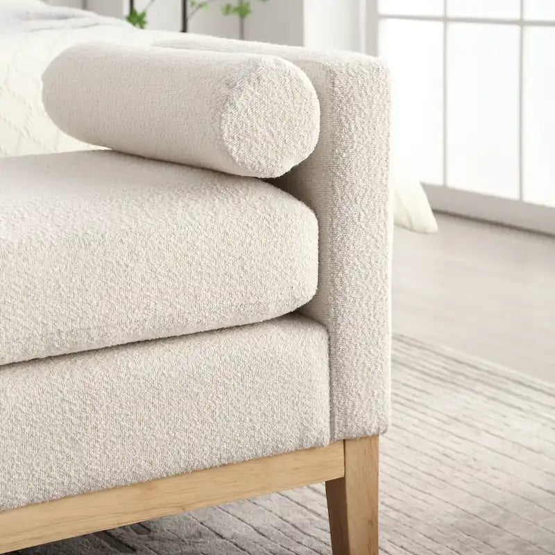 Banc de chambre moderne capitonné en boucle avec pieds en bois, banc d'entrée