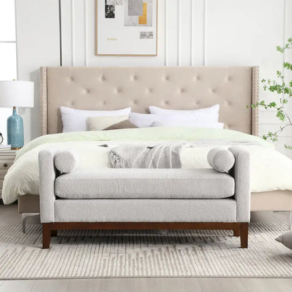 Banc de chambre moderne capitonné en boucle avec pieds en bois, banc d'entrée