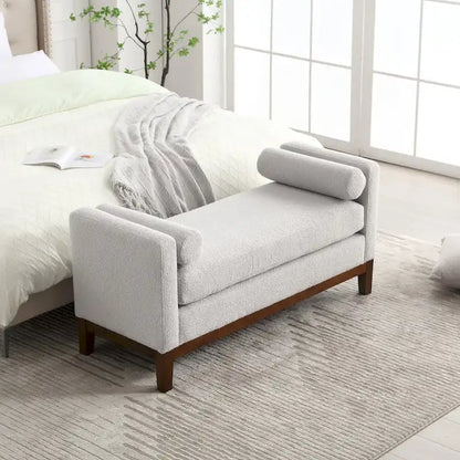 Banc de chambre moderne capitonné en boucle avec pieds en bois, banc d'entrée