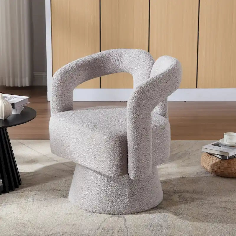 Fauteuils d'appoint HOMEFUN en tissu bouclé, pivotants à 360 degrés, style tonneau confortable