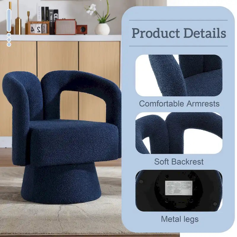Fauteuils d'appoint HOMEFUN en tissu bouclé, pivotants à 360 degrés, style tonneau confortable