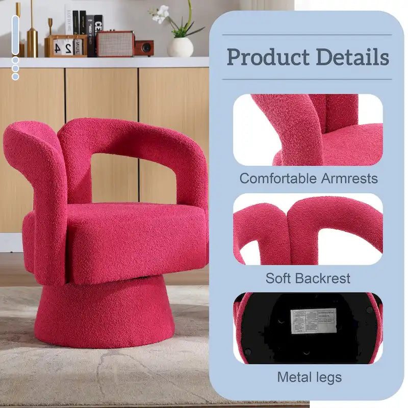 Fauteuils d'appoint HOMEFUN en tissu bouclé, pivotants à 360 degrés, style tonneau confortable