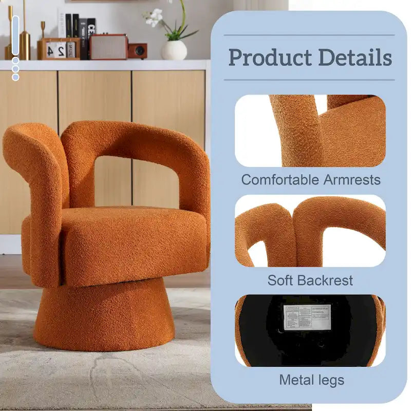 Fauteuils d'appoint HOMEFUN en tissu bouclé, pivotants à 360 degrés, style tonneau confortable