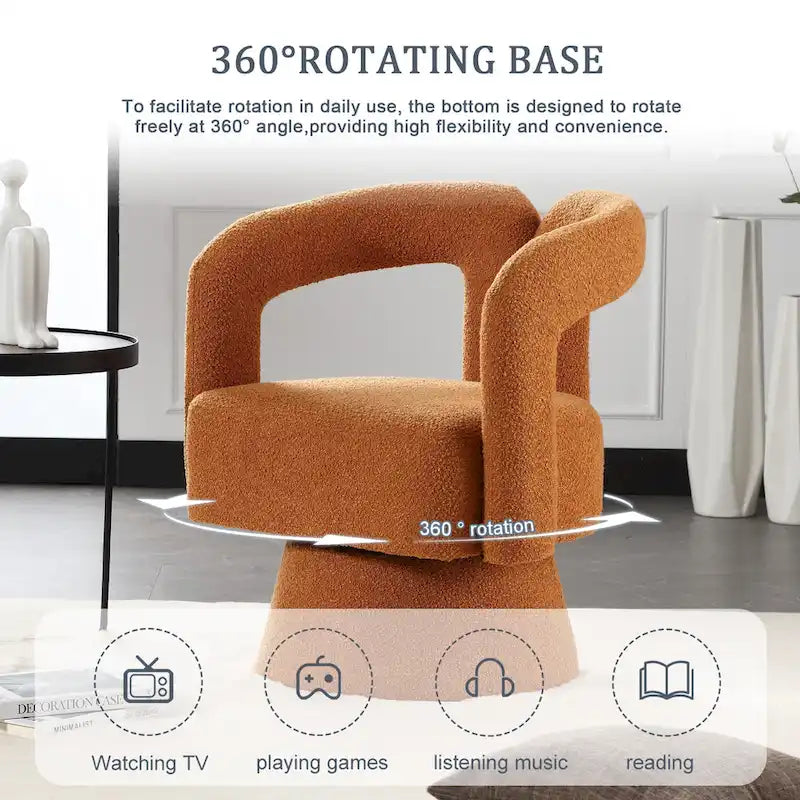 Fauteuils d'appoint HOMEFUN en tissu bouclé, pivotants à 360 degrés, style tonneau confortable