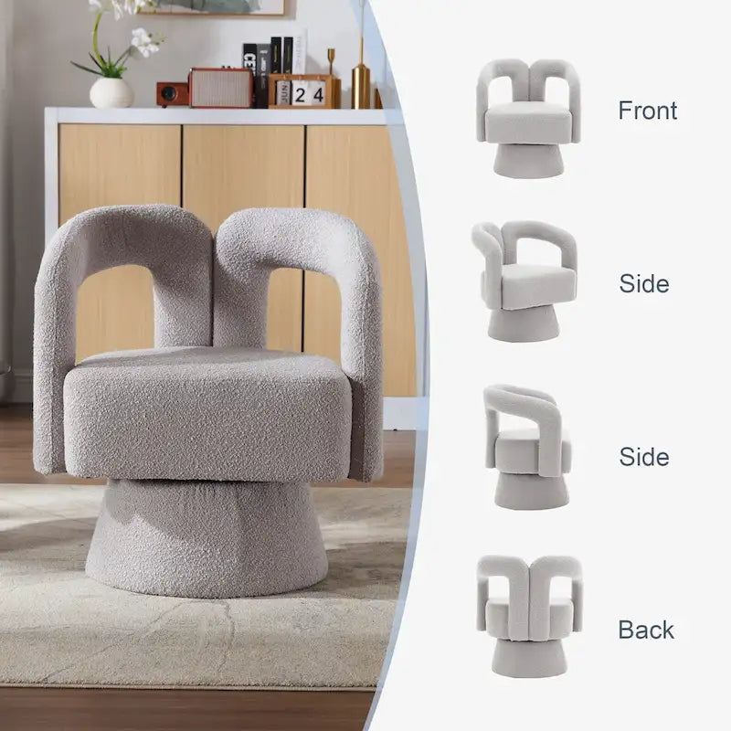 Fauteuils d'appoint HOMEFUN en tissu bouclé, pivotants à 360 degrés, style tonneau confortable