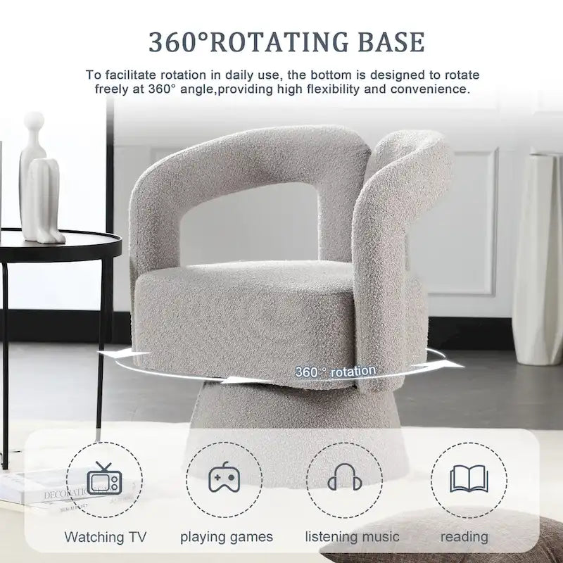 Fauteuils d'appoint HOMEFUN en tissu bouclé, pivotants à 360 degrés, style tonneau confortable