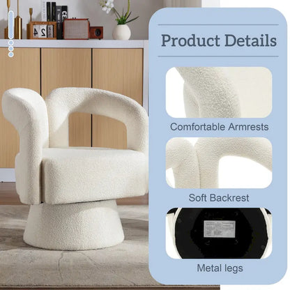 Fauteuils d'appoint HOMEFUN en tissu bouclé, pivotants à 360 degrés, style tonneau confortable