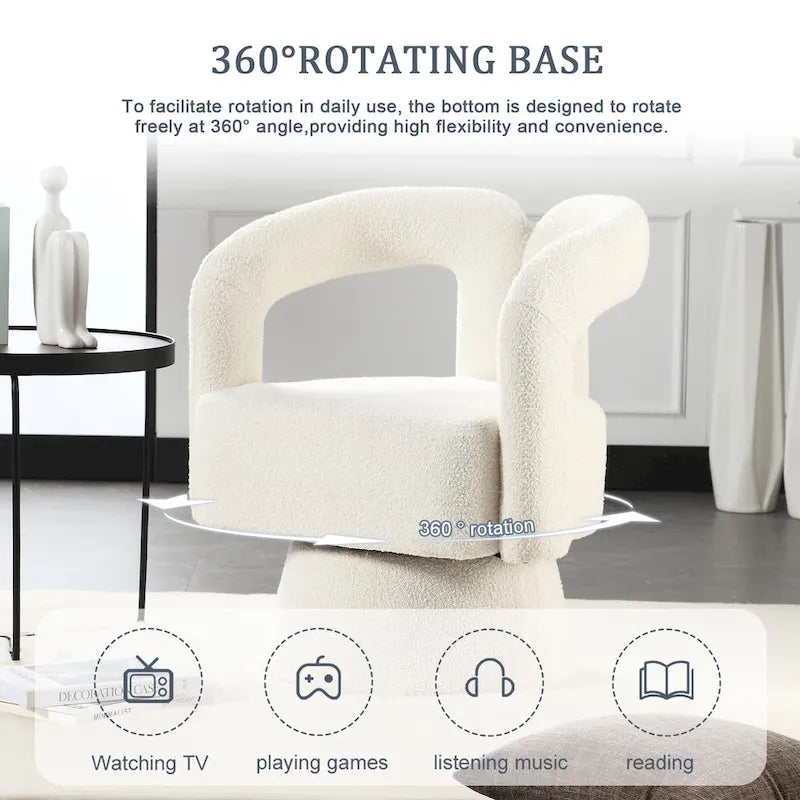 Fauteuils d'appoint HOMEFUN en tissu bouclé, pivotants à 360 degrés, style tonneau confortable