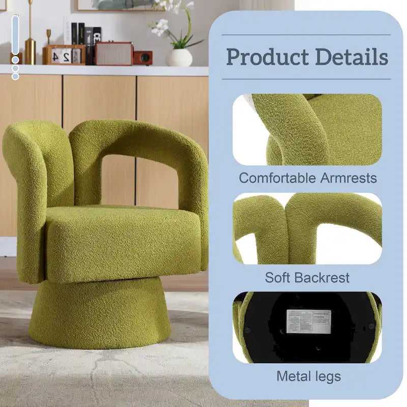 Fauteuils d'appoint HOMEFUN en tissu bouclé, pivotants à 360 degrés, style tonneau confortable