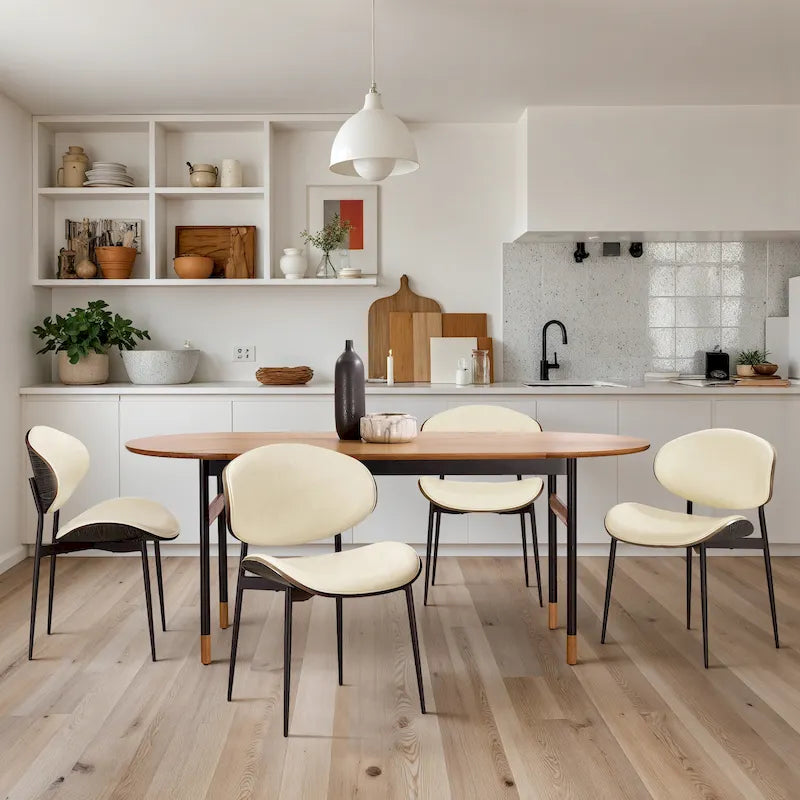 Ensemble de 4 chaises de salle à manger Art Leon style milieu du siècle en bois et similicuir