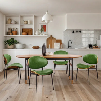 Ensemble de 4 chaises de salle à manger Art Leon style milieu du siècle en bois et similicuir
