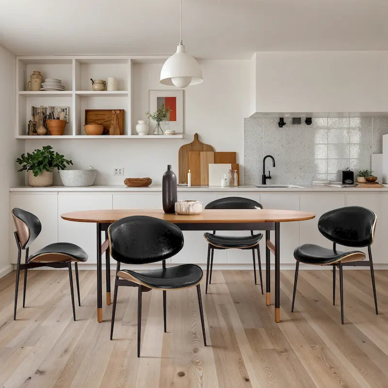 Ensemble de 4 chaises de salle à manger Art Leon style milieu du siècle en bois et similicuir