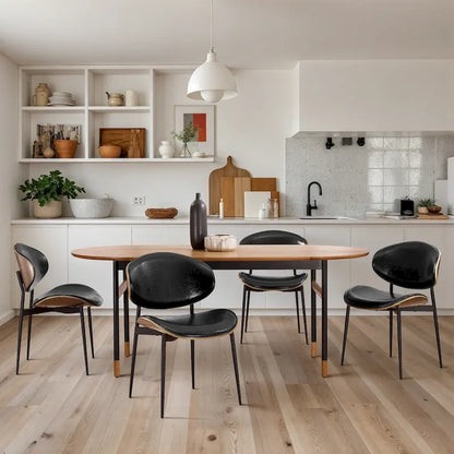 Ensemble de 4 chaises de salle à manger Art Leon style milieu du siècle en bois et similicuir
