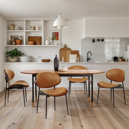 Ensemble de 4 chaises de salle à manger Art Leon style milieu du siècle en bois et similicuir