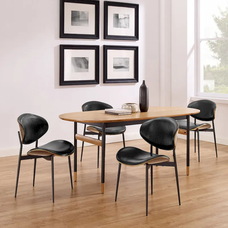 Ensemble de 4 chaises de salle à manger Art Leon style milieu du siècle en bois et similicuir