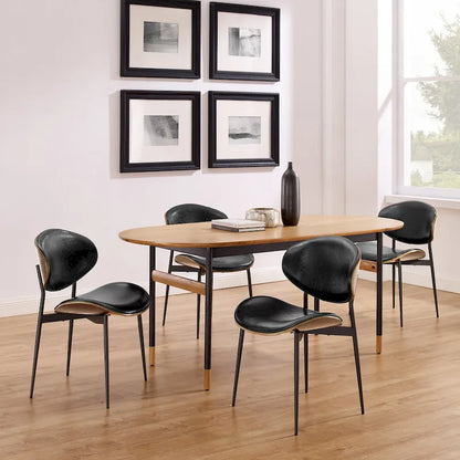 Ensemble de 4 chaises de salle à manger Art Leon style milieu du siècle en bois et similicuir