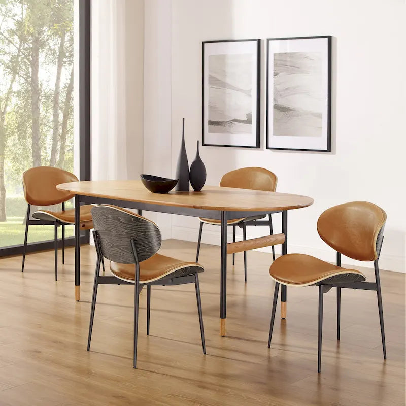 Ensemble de 4 chaises de salle à manger Art Leon style milieu du siècle en bois et similicuir