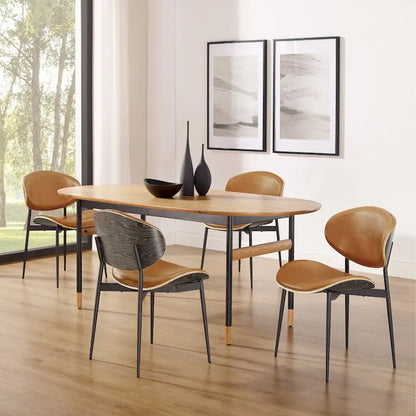 Ensemble de 4 chaises de salle à manger Art Leon style milieu du siècle en bois et similicuir