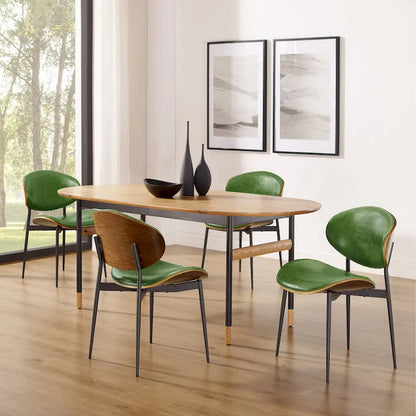 Ensemble de 4 chaises de salle à manger Art Leon style milieu du siècle en bois et similicuir