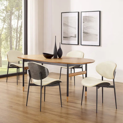 Ensemble de 4 chaises de salle à manger Art Leon style milieu du siècle en bois et similicuir