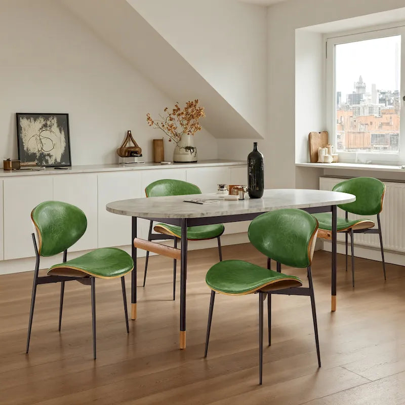Ensemble de 4 chaises de salle à manger Art Leon style milieu du siècle en bois et similicuir