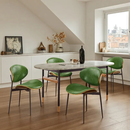 Ensemble de 4 chaises de salle à manger Art Leon style milieu du siècle en bois et similicuir