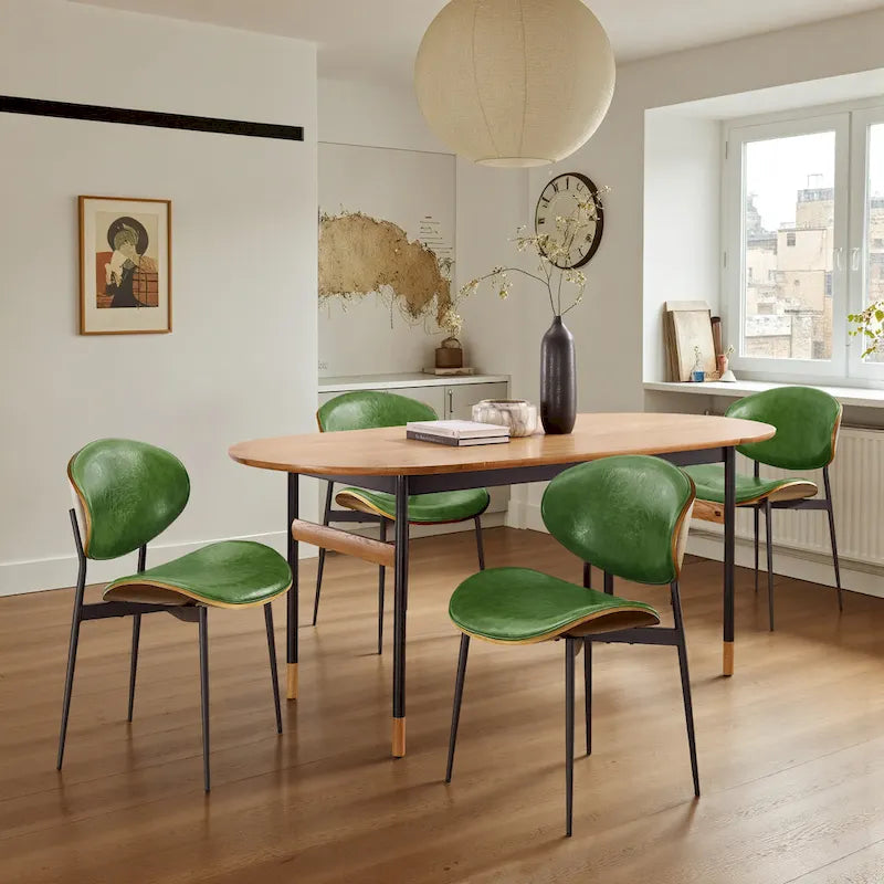 Ensemble de 4 chaises de salle à manger Art Leon style milieu du siècle en bois et similicuir