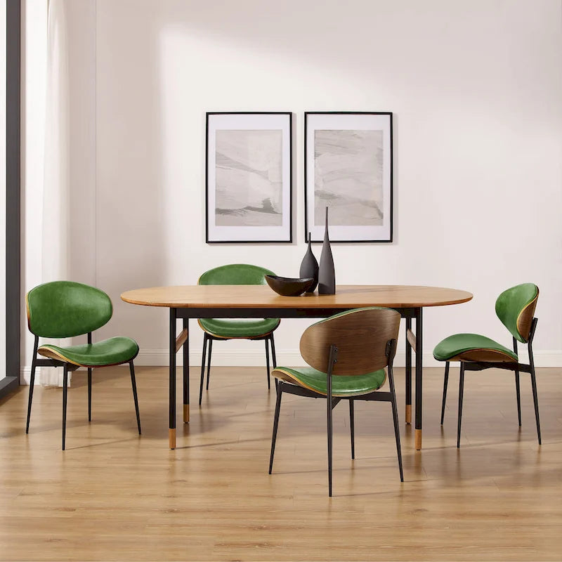 Ensemble de 4 chaises de salle à manger Art Leon style milieu du siècle en bois et similicuir