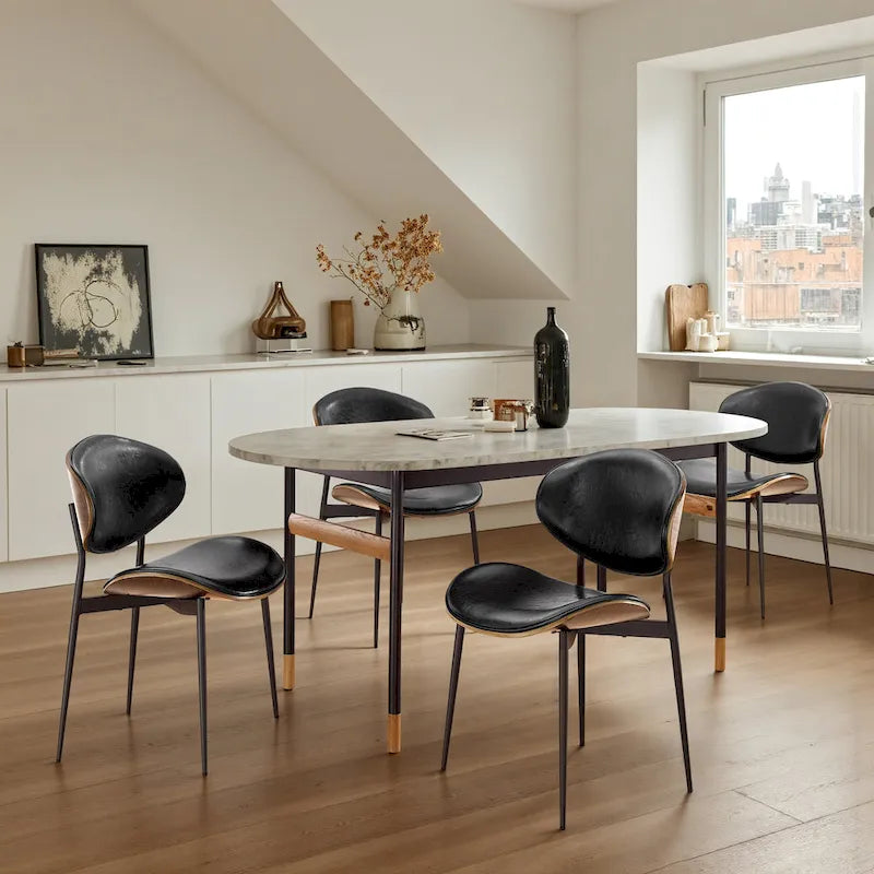 Ensemble de 4 chaises de salle à manger Art Leon style milieu du siècle en bois et similicuir