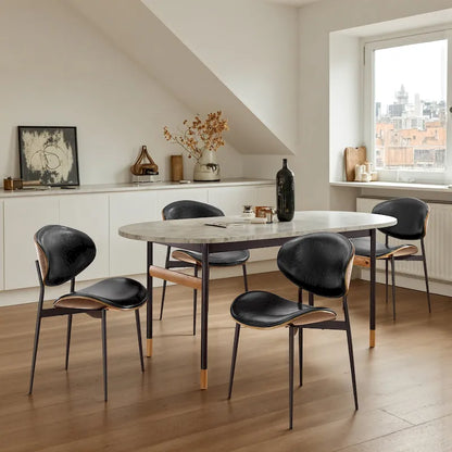 Ensemble de 4 chaises de salle à manger Art Leon style milieu du siècle en bois et similicuir