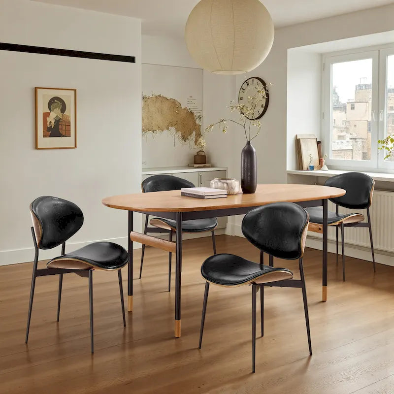 Ensemble de 4 chaises de salle à manger Art Leon style milieu du siècle en bois et similicuir