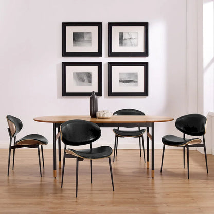 Ensemble de 4 chaises de salle à manger Art Leon style milieu du siècle en bois et similicuir