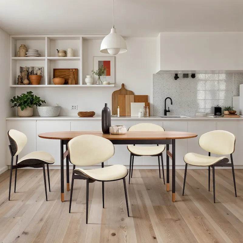Ensemble de 4 chaises de salle à manger Art Leon style milieu du siècle en bois et similicuir