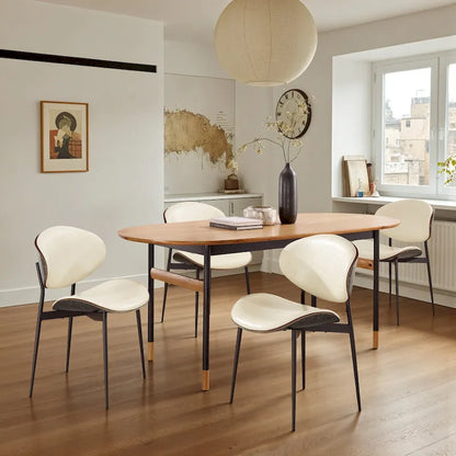 Ensemble de 4 chaises de salle à manger Art Leon style milieu du siècle en bois et similicuir