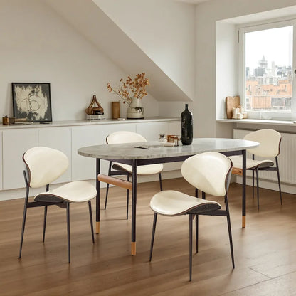 Ensemble de 4 chaises de salle à manger Art Leon style milieu du siècle en bois et similicuir