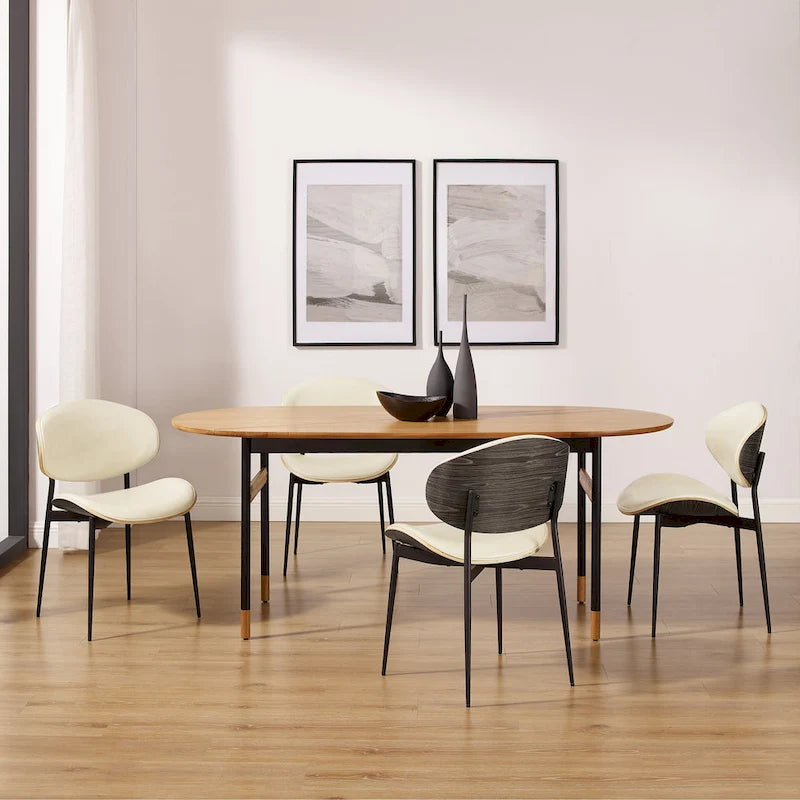 Ensemble de 4 chaises de salle à manger Art Leon style milieu du siècle en bois et similicuir