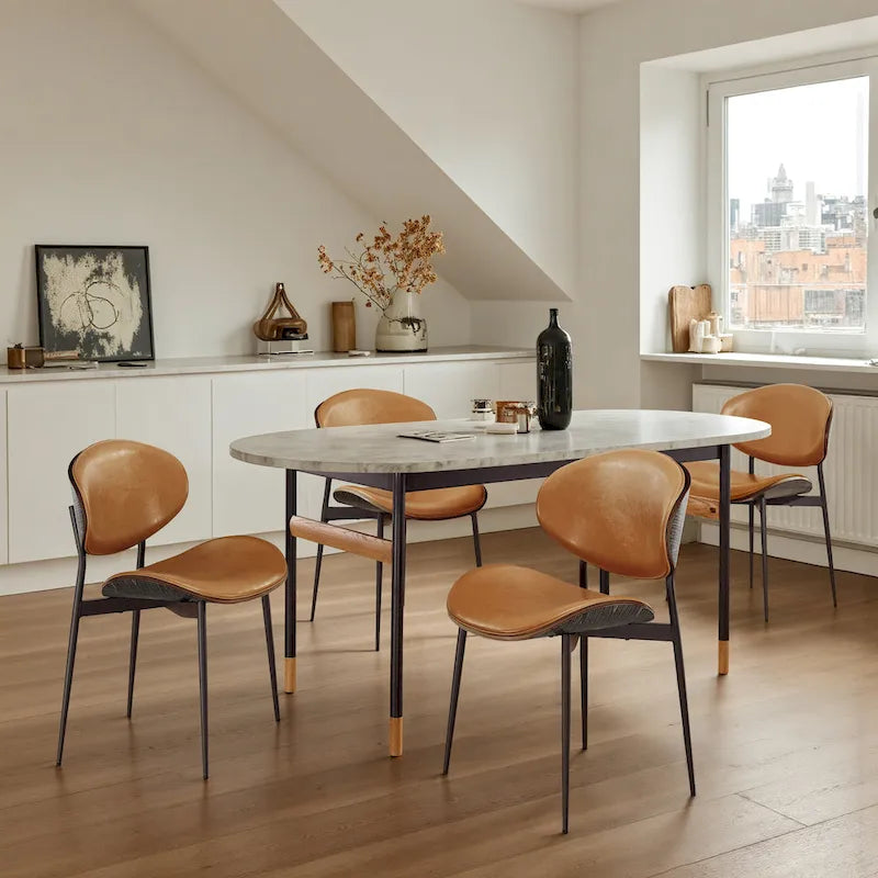Ensemble de 4 chaises de salle à manger Art Leon style milieu du siècle en bois et similicuir