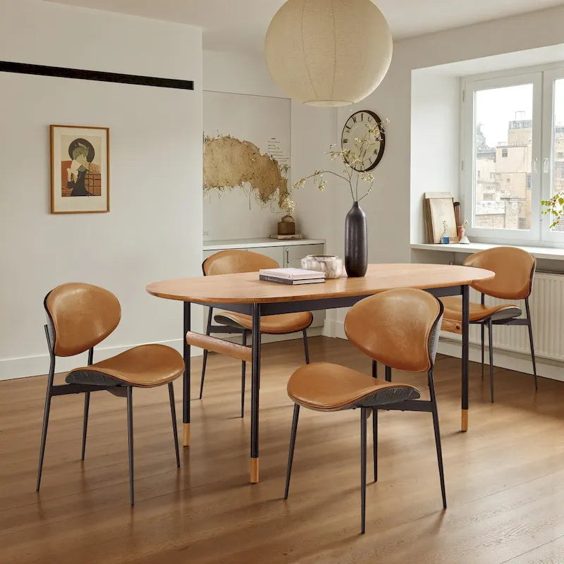 Ensemble de 4 chaises de salle à manger Art Leon style milieu du siècle en bois et similicuir