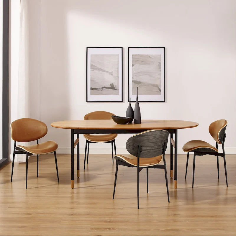 Ensemble de 4 chaises de salle à manger Art Leon style milieu du siècle en bois et similicuir