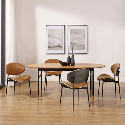 Ensemble de 4 chaises de salle à manger Art Leon style milieu du siècle en bois et similicuir